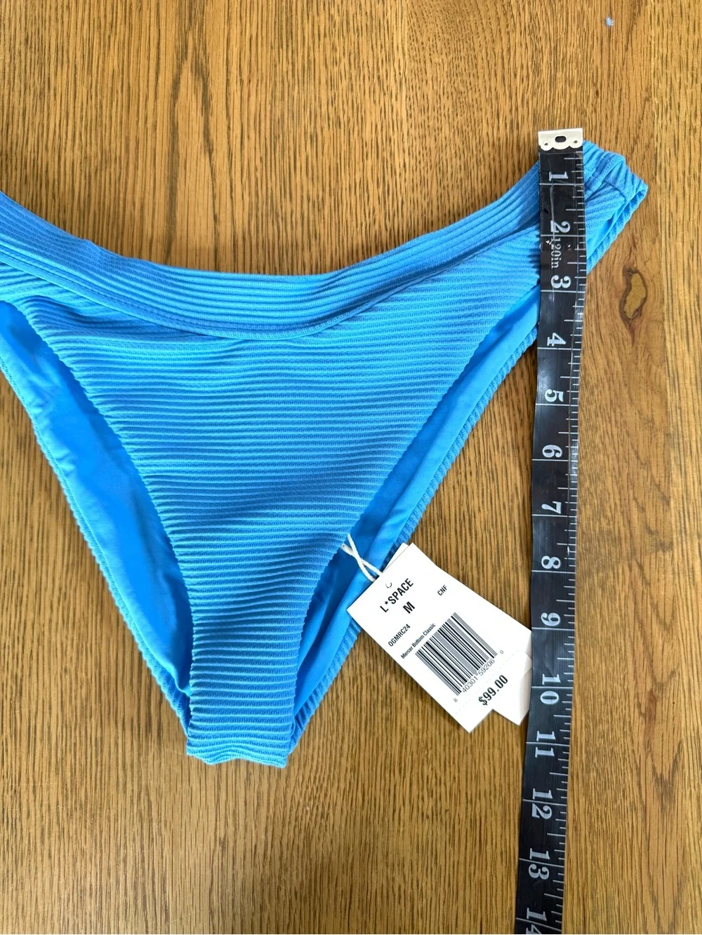 L*Space Mercer Classic Bikini Bottom Light Blue Textured High Cut NWT